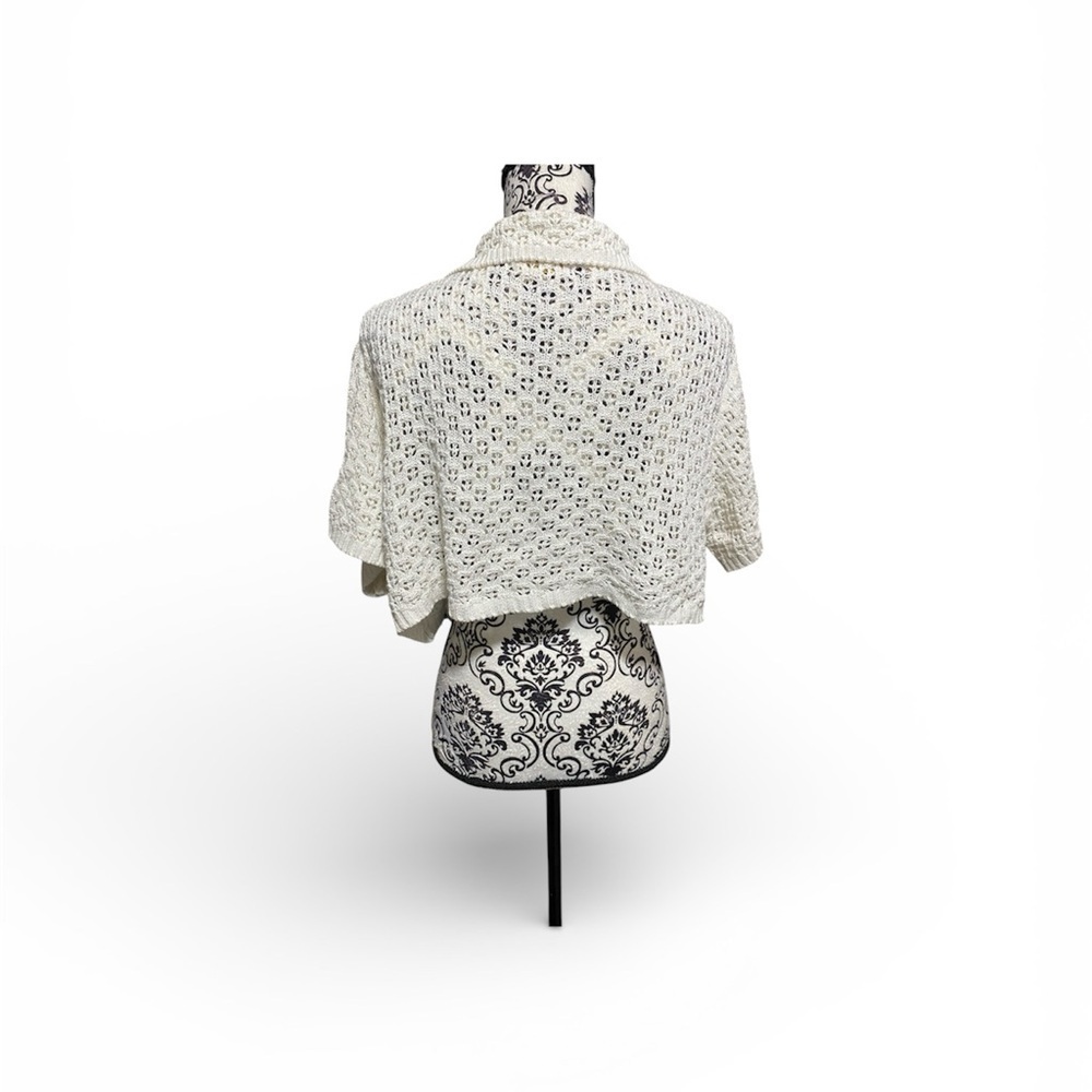 Milio Milano White Crochet Short Sleeves Button-Down Sweater Sz-M/L - Picture 3 of 5